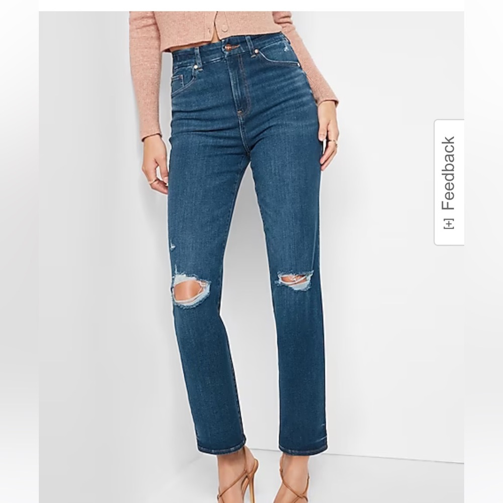 NWT Express Super High Waisted FlexX Dark Wash Ripped Modern Straight Jeans, S